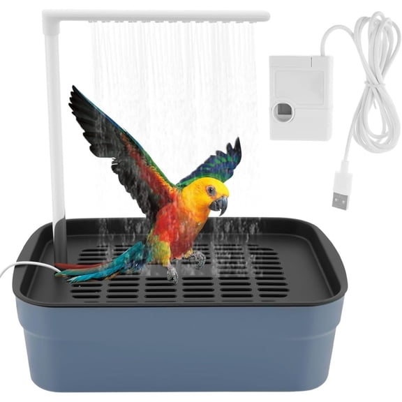karymi Automatic Circulation Parrot Bath Tub with USB Power, External Small Birdbath Featuring Design, Easy Clean Removable Basin for Budgies Parakeets Cockatiels Birthday Gifts