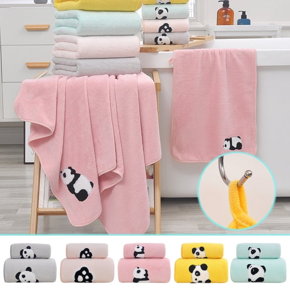 karymi Bear Embroidered Towel Set of 2, Bath Towel 27.6x55 Inch and Face Towel 13.8x29.5 Inch, Soft High Absorbent Non Hair Falling, for Bathroom Gym Spa Gift Birthday Gifts