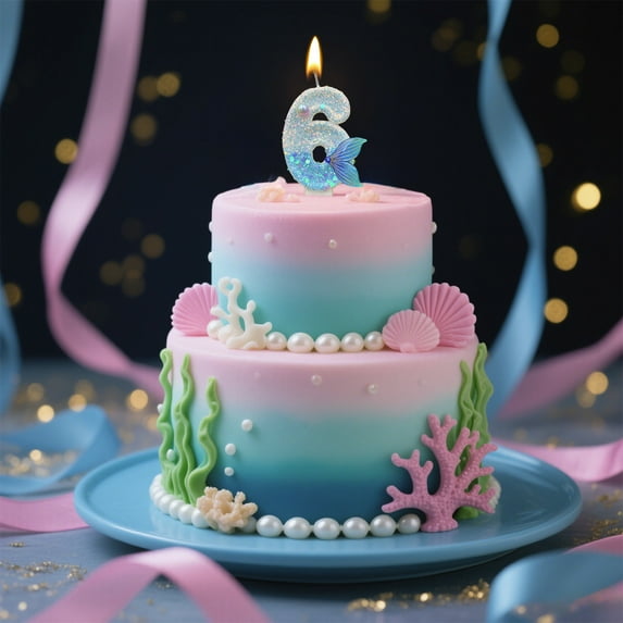 karymi Blue Mermaid Tail Number Birthday Candles for Cake, 2.95x1.57 Inch Wax Candles with Holder, Dreamy Theme for Anniversary Celebrations Supplies Gift Ideas