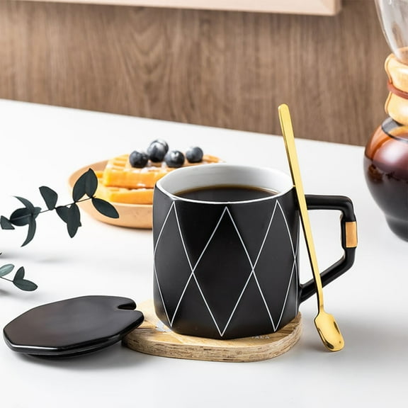 karymi Capacity 380ml Ceramic Mug Atmospheres Ceramic Mug Suit for Coffee Hot Chocolate Cool with Lid with Spoon Nice Gift Family Gifts Womens Gifts for Christmas Christmas Ornaments