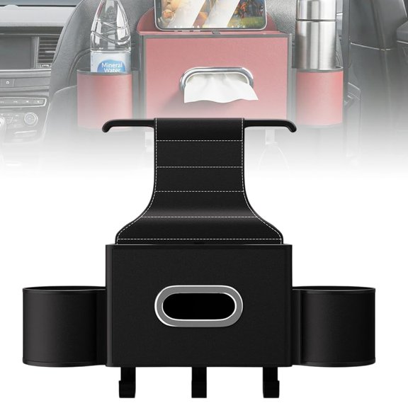 karymi Car Seat Back Multifunctional Storage Organizer with Tissue Box Holder Cup Holder Hook 3.4x12.8x4.5 Inch PU and Plastic for Rear Seat Bedroom Decor