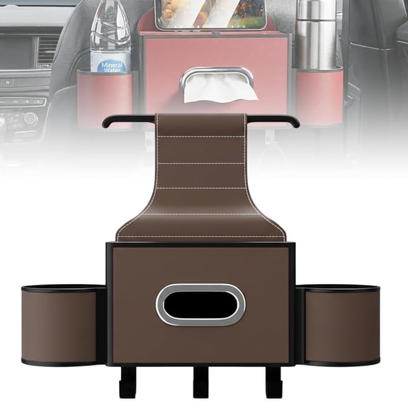 karymi Car Seat Back Multifunctional Storage Organizer with Tissue Box Holder Cup Holder Hook 3.4x12.8x4.5 Inch PU and Plastic for Rear Seat Womens Gifts
