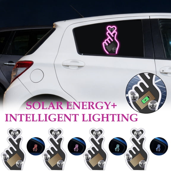karymi Car Solar Powered Triangular Window Finger Heart Shaped Ambient LED Light with Suction Mount Wireless USB Rechargeable Interior Night Lamp for Dashboard Car LED Ambient Light Holiday Gifts