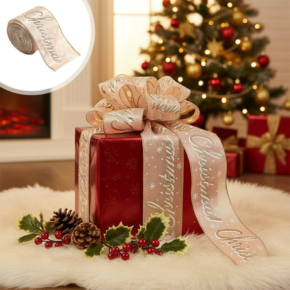 karymi Champagne Color Christmas Ribbon Gift Box Bow Ties Ribbon Ribbon Silk Satin Ribbon Christmas Decoration Decoration Supplie Christmas Ornaments Valentines Day Decor Christmas Party Favors