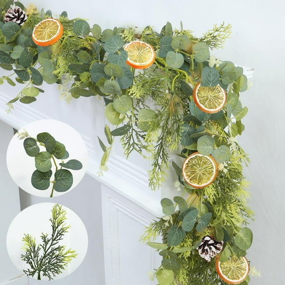 karymi Christmas Cane with Orange Accents Artificial Christmas Pines Needle Leaf Vines Winter Mantel Tabletop Porch Decor Holiday Wreath Green Christmas Wreath Room Decor Weekly flyer