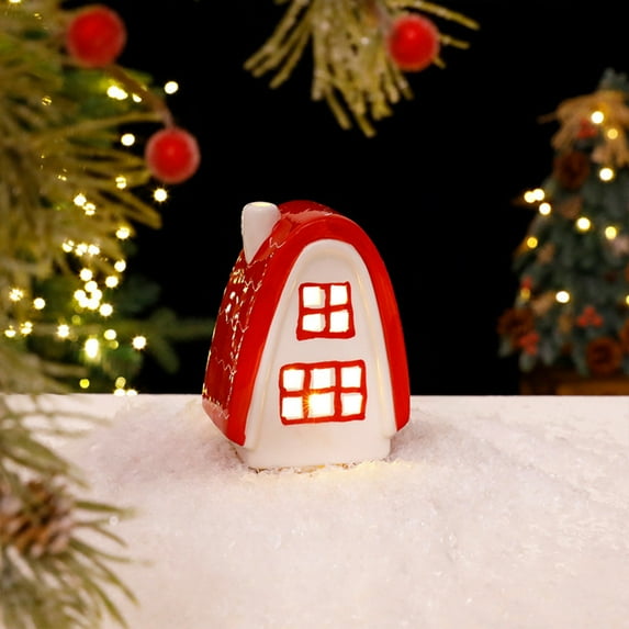 karymi Christmas Ceramic House Light-Up Decoration 4.80x3.62x3.35in Battery Powered Warm White Glow Holiday Tabletop Display Valentines Day Living Room Decor Valentines Day Gifts for Him