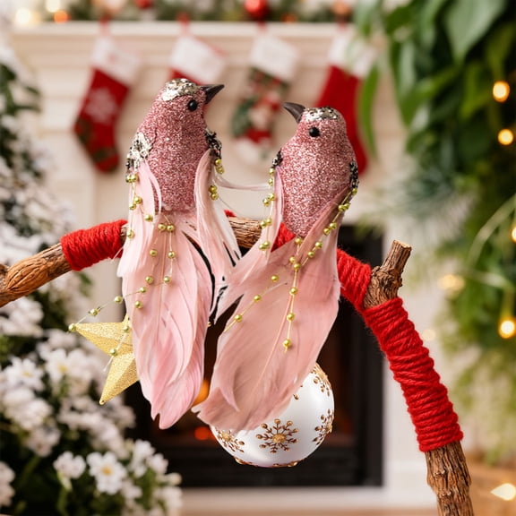 karymi Christmas Decorations Colorful Feathers Simulation Birds Branch Decorative Props Decoration Christmas Decoration 2 Suit Holiday Gifts
