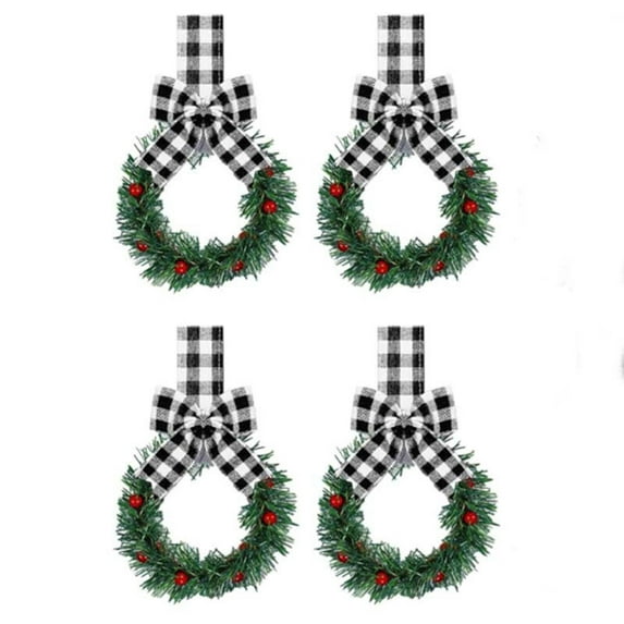 karymi Christmas Kitchen Cabinet Wreaths with Ribbon 3.94 Inch Mini Christmas Wreath Small Kitchen Xmas Decor for Window Door Christmas Decorations Indoor Big Savings