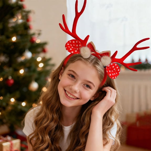 karymi Christmas Oversized Antlers Headband with Bow Tie Hair Band 11.02 inch Brown Red Coffee Plastic Festive Party Accessory Christmas Party Decorations Big Savings Big Savings Winter Savings