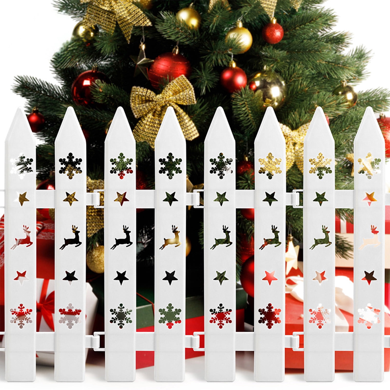 karymi Christmas Tree Scene Decorative Fence PVC Deer Star and