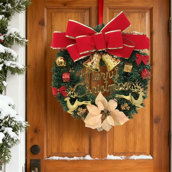karymi Christmas Wreath Bow Golden Ball and Pinecone Christmas Wreath Door Hanging Window/wall Decoration Wreath Indoor and Outdoor Christmas Decoration Christmas Outdoor Decorations The Big Save