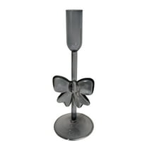 karymi Clear Glass Christmas Taper Candle Hold with Bow Clear Glass Christmas Taper Candle Hold with Bow Christmas Decorations Christmas Party Decorations Family Gifts