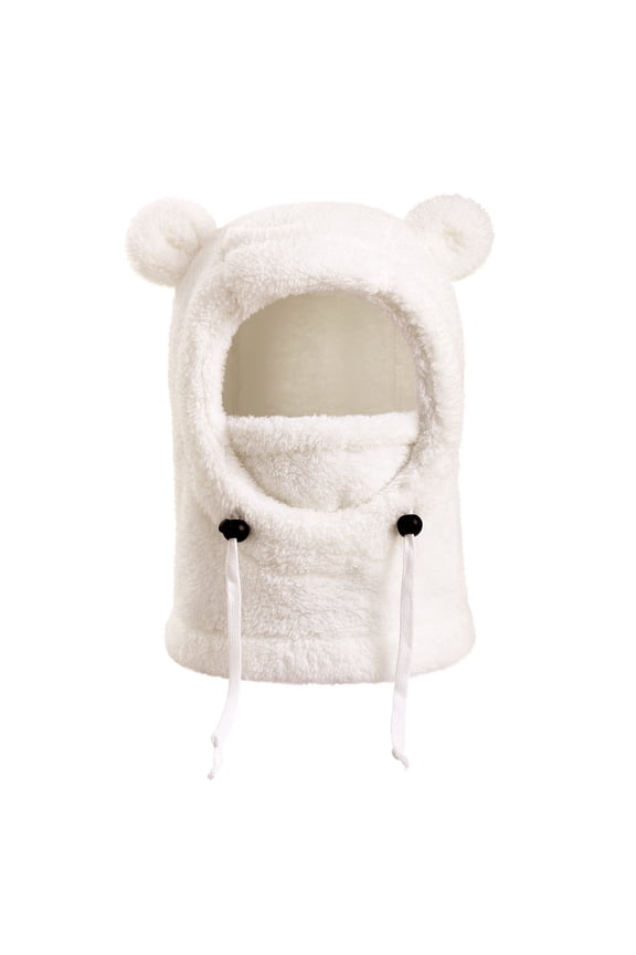 Cute Bear Ear Warm Hat for Boys and Girls with Neck Warmer, Winter Hood with Ear Protection and Drawstring for Cold Weather Living Room Decor Party Favors Valentines Day Decorations
