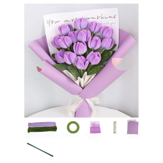 karymi DIY Handmade Twisted Stick Bouquet Tulips Craft Kit for All Ages with Rope Sticks Tape Colored Powder Wrapping Paper Ribbon Creative Homemade Flower House Decor Living Room Decor