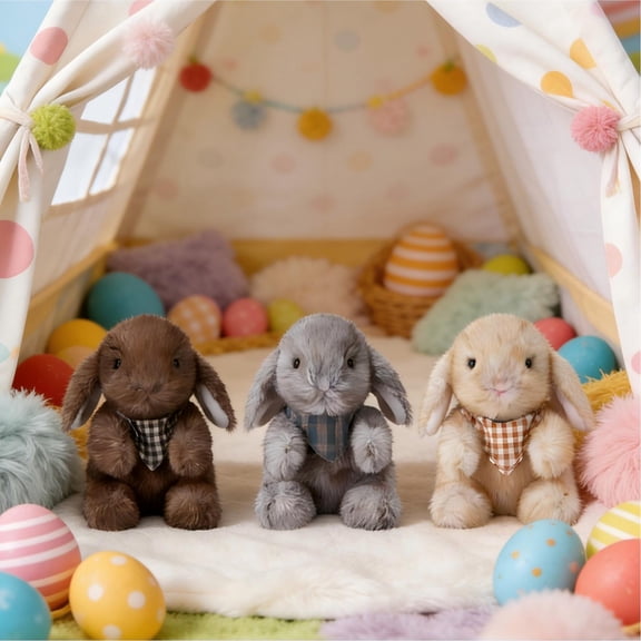 karymi Easter Bunny Plushie with Long Ears - Sitting Stuffed Animals Rabbits Soft Floppy Ear Toy for Easter Decorations Spring Home Decor Cute Gift for Kids Girl Family Gifts