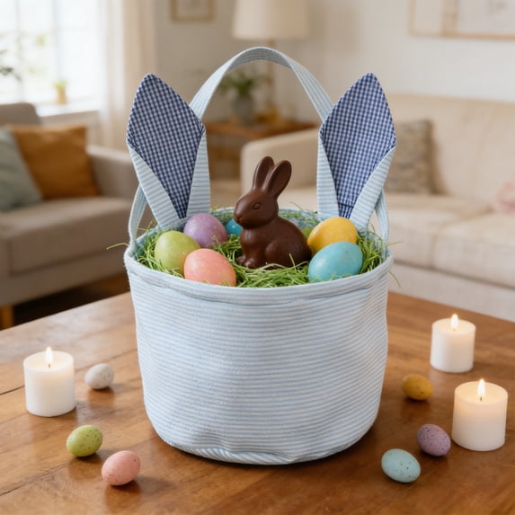 karymi Easter Egg Storage Baskets With Bunnys Ears Festive Kids Decoration Handheld Buckets Bags B Ubble Yarn Solid Color Bag Bunny Ear Bag Family Gifts Family Gifts