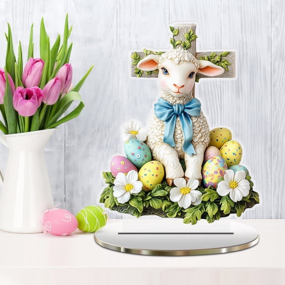 karymi Easter Themed 2D Acrylic Tabletop Decoration, Colorful Bunny Pattern Holiday Ornaments for Living Room Bedroom, Tabletop Centerpiece for Spring Gatherings and Parties Room Decor