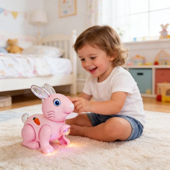 karymi Electronic Jumping Rope Tied Rabbit Toy with Colorful Lights Music Bouncing 6.3x5.3x3.9in Pink Plastic for Children's Toys Gift Battery Operated Party Favors Holiday Gifts