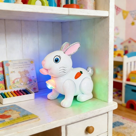 karymi Electronic Jumping Rope Tied Rabbit Toy with Colorful Lights Music Bouncing 6.3x5.3x3.9in White Plastic for Children's Toys Gift Battery Operated Holiday Gifts Party Favors
