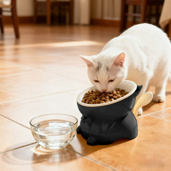 karymi Elevated Cat Bowl 4.72x3.93x3.14in Plastic Raised Feeder Multicolor Design for Easy Feeding Cleaning and Whisker Comfort Pet Food Dish Christmas Decorations Indoor Bedroom Decor