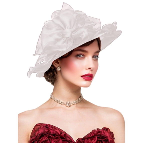 karymi Faux Linen Wide Brim Women's Derby Hat, 11.8 Inch Tea Party Accessory with Breathable Material, Sun Protection for Kentucky Derby Garden Wedding Family Gifts