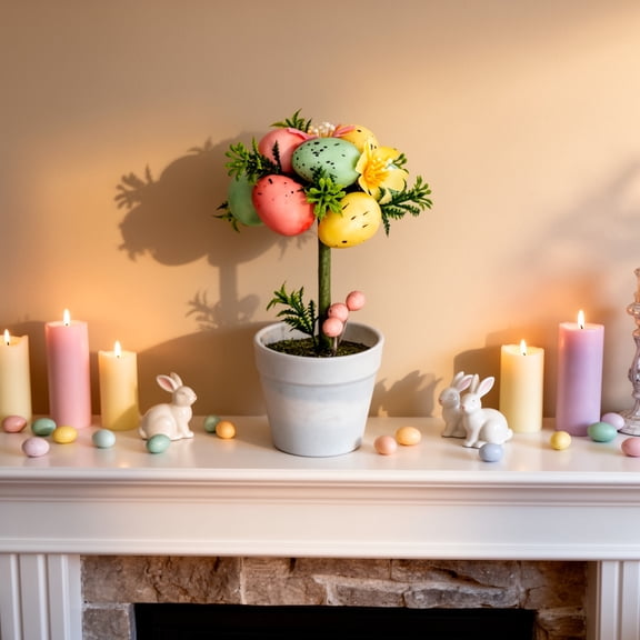 karymi Festive Easter Egg Potted Table Centerpiece with Speckled Eggs 7.87x3.94in Multicolor Plastic for Spring Holiday Mantel Shelf Garden Ornament Gifts for Women Holiday Gifts