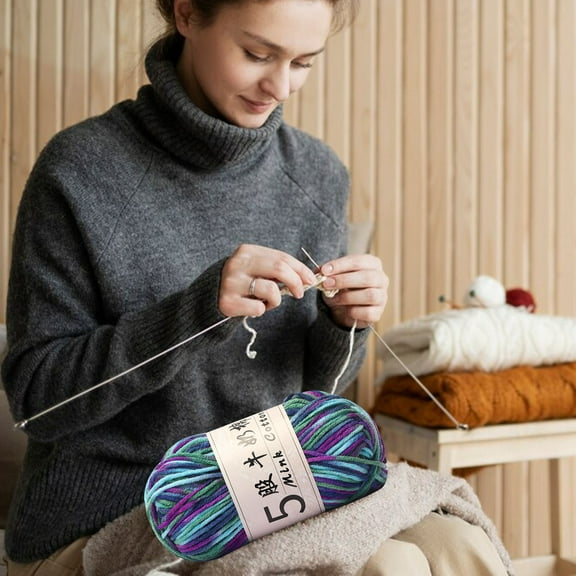 karymi Five Strands Gradient Milk Cotton Yarn for Hand Weaving DIY, 50g 325m Skein for Crochet Knitting Projects, Section Dyed Wool Ball for Scarves Hats Dolls House Decor Bedroom Decor