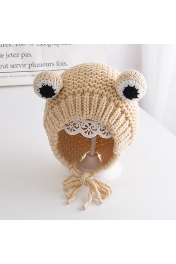 Frog Eye Knitted Beanie Hat Adjustable 45-49cm Winter Warm Cap for Autumn Winter Outdoor Activities Tailgating