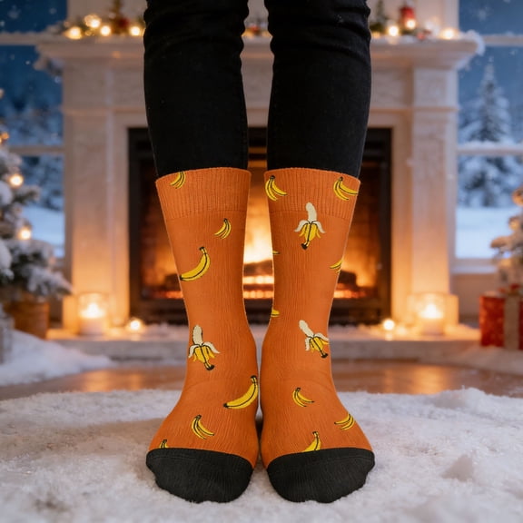 karymi Fun Cartoon Banana Pattern Crew Socks for Men and Women Unisex Soft Comfortable Stretchy Casual Socks Assorted Colors Fits Lightweight Breathable Bedroom Decor