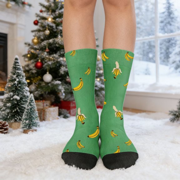 karymi Fun Cartoon Banana Pattern Crew Socks for Men and Women Unisex Soft Comfortable Stretchy Casual Socks Assorted Colors Fits Lightweight Breathable House Decor
