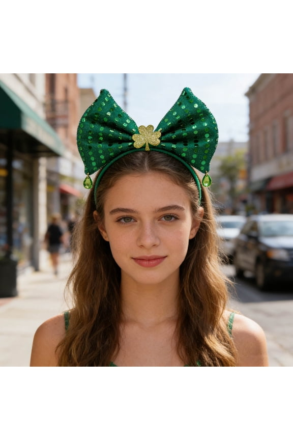 Fun St Patrick's Day Headband Shamrock Green Hair Accessory with Festive Irish Patterns for Adults Kids Carnival Party Parade Office Decoration Props and Photo Booth Family Gifts