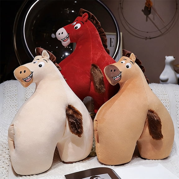 karymi Funny Horse Bum Pillow 3D Irregular Shaped Throw Pillow Soft Plush Peach Shaped Cushion Festive Design Cozy Holiday Decoration for Bedroom Living Room Sofa 15.75in Beige Home Decor