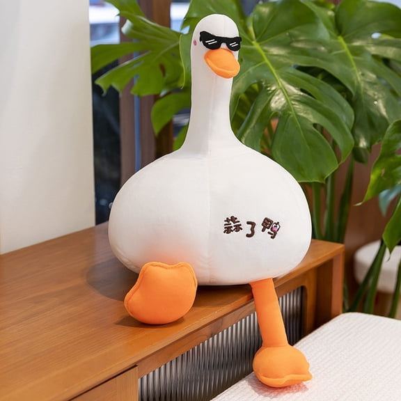 karymi Funny White Goose Plush Stuffed Toy with Sunglasses, Novelty Couch Decor Soft Pillow for Living Room Bedroom Car Gift Idea 13.8in Gifts for Women Home Decor