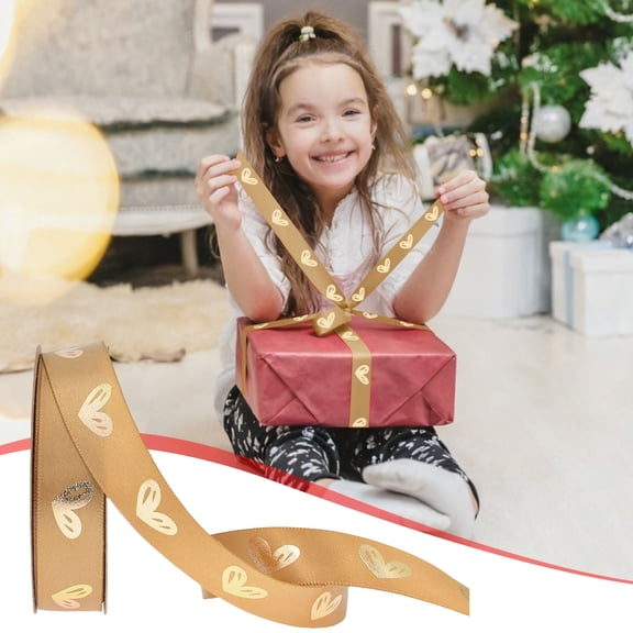 karymi Gold Foil Printed Heart Satin Ribbon 10yd DIY Craft Wired Ribbon for Gift Wrapping Christmas Tree Decoration Wedding Bouquet Bow Making Home Decor Mens Gifts Christmas Gifts