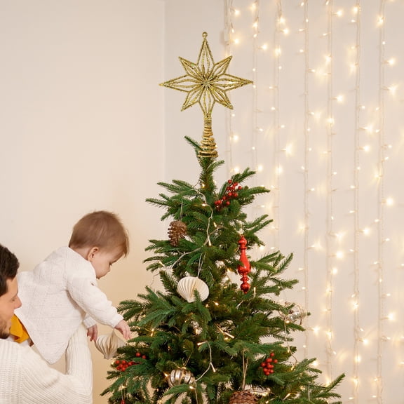 karymi Gold Red Silver Plastic Christmas Tree Topper Star Octagonal Pull String Decoration 8.66x6.3 inch Festive Ornament for Holiday Decor Christmas Decorations up to 70% off up to 70% off