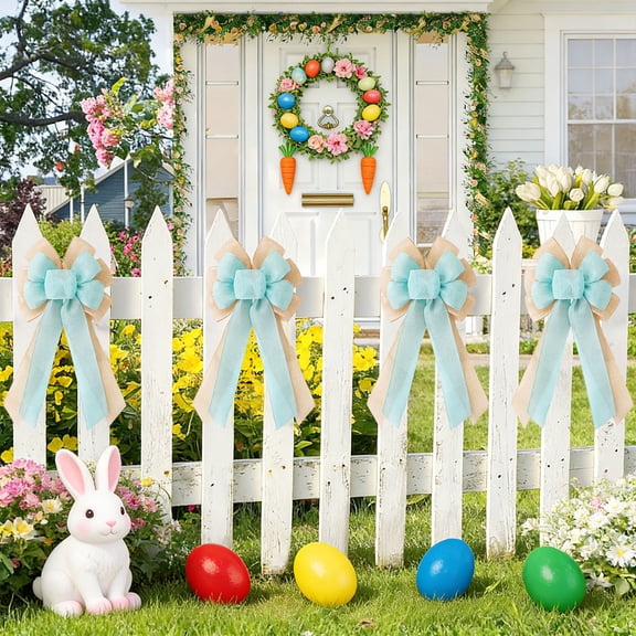 karymi Handcrafted Easter Bow with Faux Linen Ribbon 17.71x9.45in Festive Decorative Accessory for Christmas Tree Wedding Party Hanging Decor Mens Gifts Party Favors