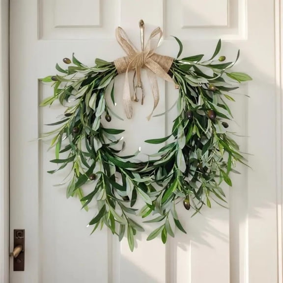 karymi Heart Shaped Artificial Olive Leaf Wreath Olive Fruit Spring Flower Swags Front Door Wedding Arch Window Wall Hanging Garden Decoration Holiday Gifts