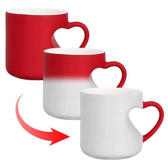 karymi Heart-Shaped Color Changing Ceramic Mug - 11oz Heart Shape Changing Mugs with Side Heart Print Romantic Heart Handle Mug Romantic Surprise Gift Bedroom Decor Gift Ideas
