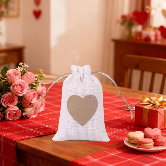 karymi Heart Shaped Drawstring Canvas Bag for Valentines Day Wedding Candy Gift Packaging Favor Bag with Rope 3.93x5.51 in Living Room Decor Home Decor Valentines Day Decor