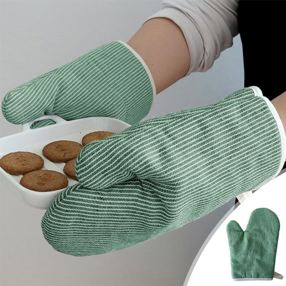 karymi Heat Resistant Oven Mitts Gloves for Kitchen Baking Microwave Grilling Striped Design Thermal Insulation 10.24x7.48in Green Mens Gifts Gift Ideas