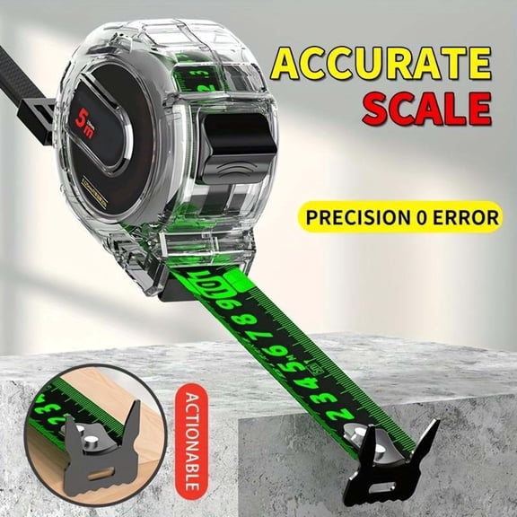 karymi High-Precision Fluorescent Green Tape Measure with Thickened Steel Blade Auto-Correction Hook Dual-Sided Markings 5m 7.5m 10m Options for Construction Workshop Room Decor