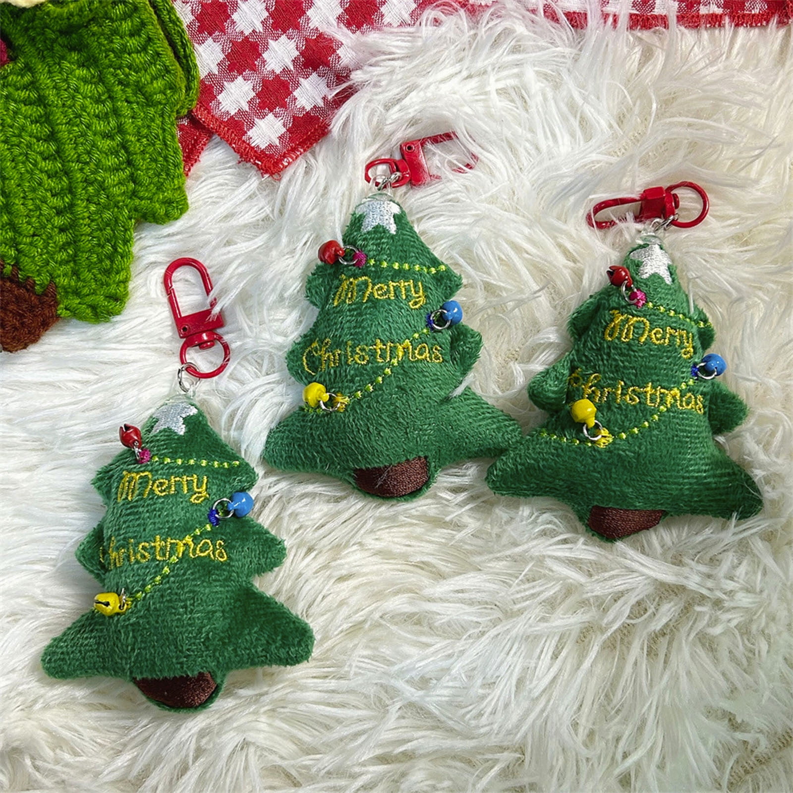 Square Christmas Key Rings karymi Jumbo Christmas Keychain 4.53x2.76 Inch Colorful Polyester Key ...