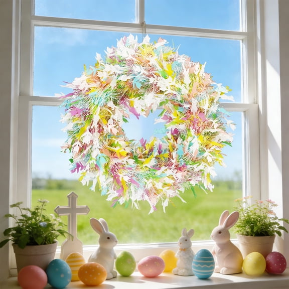 karymi Large Easter Tapestry Shaped Rattan Wreath Decoration 15.75in Multicolor Plastic for Front Door Wall Party Garland Holiday Spring Decorative Ring Birthday Gifts Birthday Gifts