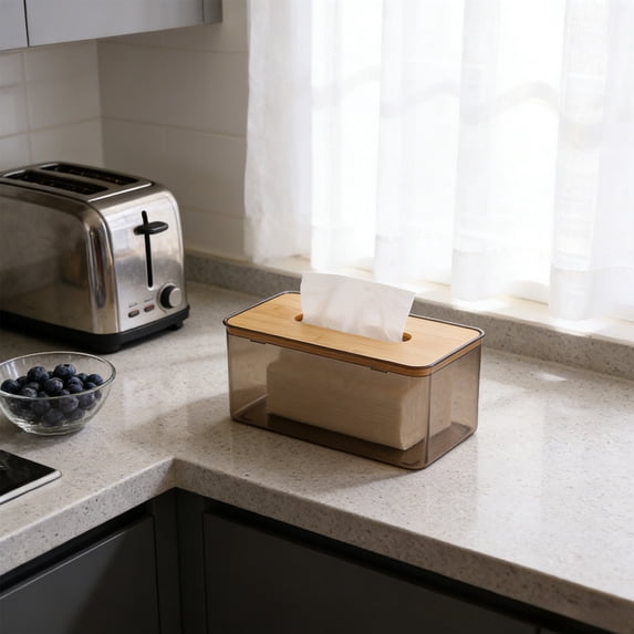 karymi Modern Transparent Wood Grain Design Tissue Box Storage Drawer Dispenser for Home Living Room Desktop Office Napkin Holder White Gray 8.4x5.1x3.9 Inches up to 70% off Living Room Decor