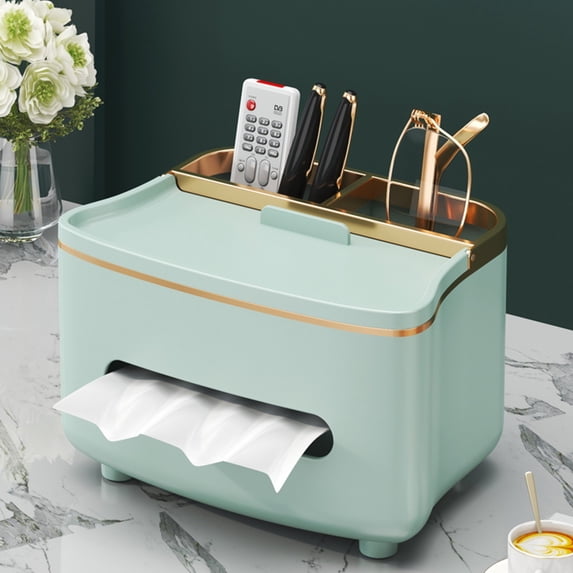 karymi Multi Compartment Remote Control and Tissue Box Organizer for Living Room, 8.46x6.1x4.92 inch Storage Box with Lid for Tissues and Small Items, Green or White up to 60% off up to 70% off