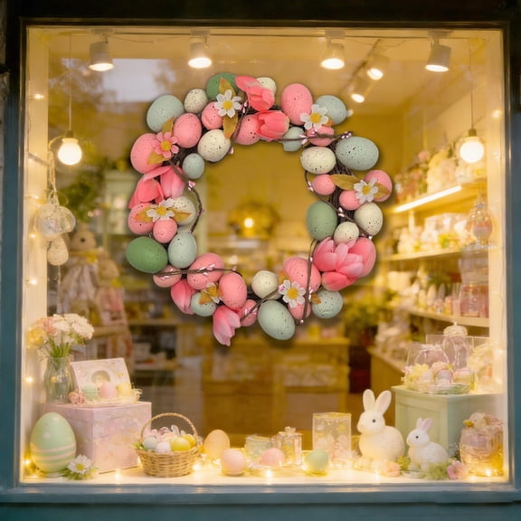 karymi Multicolor Plastic Easter Egg Wreath 13.77x13.77x2.36in Artificial Ring Door Hanging Wall Decor Party Scene Home Spring Celebration Gifts for Men Holiday Gifts