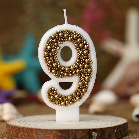 karymi Number Birthday Party Candle Decorated with Golden Beads, Cake Topper with Glitter for Birthday Cake Decorations Celebration Party Supplies House Decor