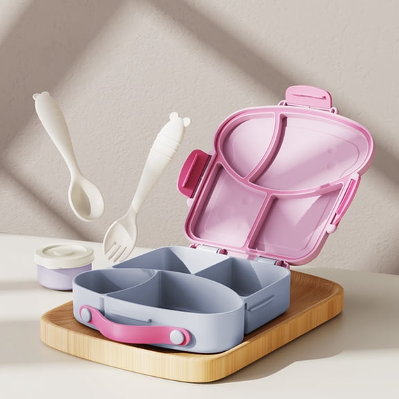 karymi Outdoor Lunchbox Microwave Safe, Plastic Compartmentalized Bento with Silicone Seal, Includes Fork Spoon and Sauces Box, 8.46x8.07x1.96 Inch, Portable Handle, Dishwasher Safe, Leak Proof