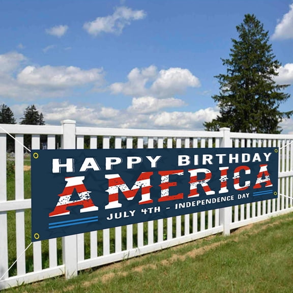 karymi Patriotic Fabric Porch Banner 20x118 Inch Red White Blue American Flag Wall Hanging Bunting for 4th of July Independence Day Memorial Day Outdoor Decor Large Size Holiday Gifts
