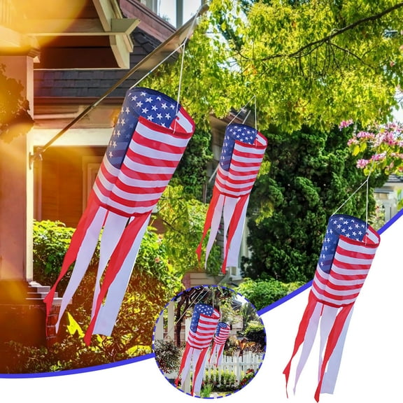 karymi Patriotic Flag Windsock 34x5 Inch Wind Sock with Red White Blue Stars Stripes Streamer Tails for Outside 4th of July Decoration Memorial Day Porch Patio Garden Decor House Decor